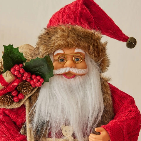 Statuina Di Babbo Natale Bambola In Piedi Maglione Di Maglia Rosso Decorazione Pelliccia Sintetica Stile Nordico Ornamento Tavola