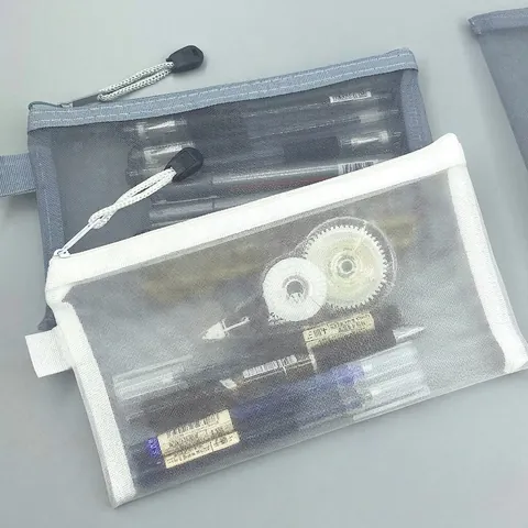 Mesh Pencil Bag Transparent Nylon Zipper Pouch Large Capacity Minimalist Stationery Organizer For Student School Exam Office