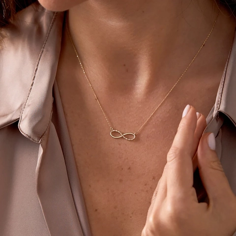 Collana Con Pendente Infinito Rame Placcato Oro Zirconia Micro Pavé Gioielli Eleganti Regalo Per Donne