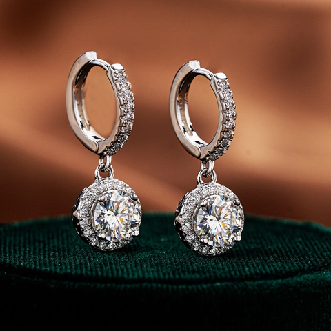 925 Sterlingsilber Moissanit Ohrringe Für Damen Luxuriöse Runde Halo Zirkonia Ohrstecker Mode Schmuck Zubehör Geschenk