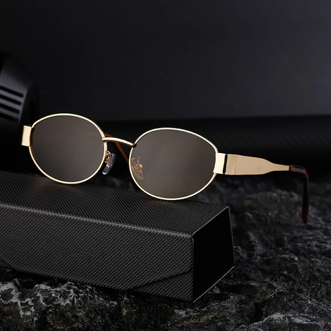 Retro Ovale Sonnenbrille Für Damen UV400 Schutz Metall PC Rahmen Vintage Runde Brille Mode Trendy Outdoor Brillen