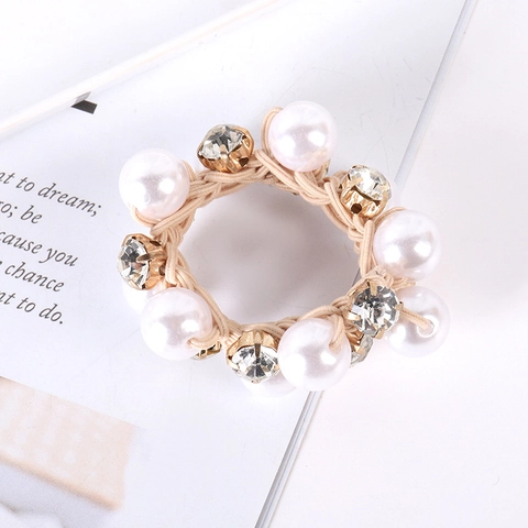 Handmade Pearl Rhinestone Hair Tie Women Elastic Hair Band Ponytail Holder