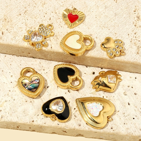 Stainless Steel Heart Bear Paw DIY Pendant Charms With Zircon Shell Enamel For Necklace Bracelet Jewelry Making Women