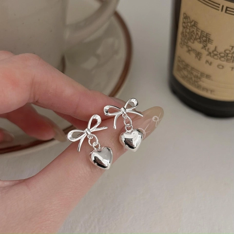 Orecchini A Lobo Con Fiocco E Cuore Argento Sterling 925 Bicolore Gioielli Chic Semplici Per Donna Regalo Elegante