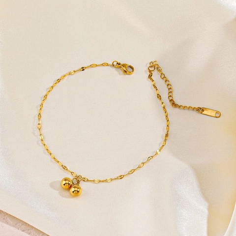 Vergulde Roestvrijstalen Armband Enkelbandje Met Dubbele Ronde Kralen Minimalistische Mode Sieraden Voor Dames Elegante Stijl