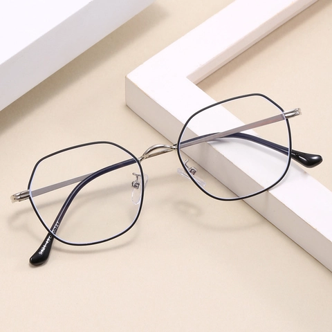 Montatura Per Occhiali In Metallo Esagonale Vintage Anti Luce Blu Donna Ultra Leggera Moda Ottica