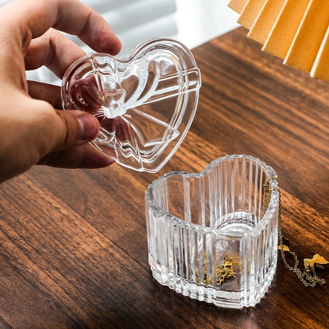 Kristallglas Schmuckschatulle Aufbewahrungsdose Mit Schleifendeckel Geprägte Transparente Süßigkeitenbehälter Desktop Organizer Dekor