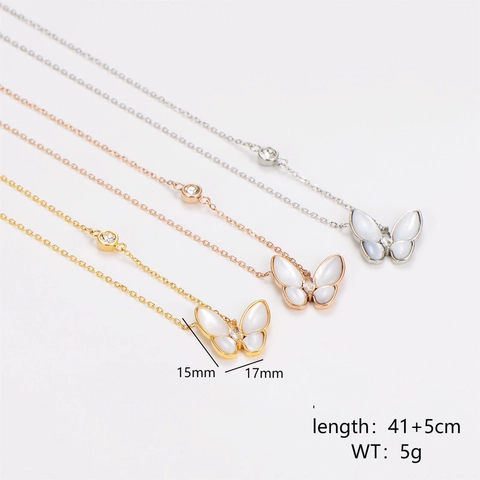 Collar Con Colgante De Mariposa Acero Inoxidable 304 Nácar Concha Zirconia Joyería Elegante Para Mujeres Minimalista