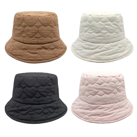 Vissershoed Dames Doorgestikt Hartpatroon Polyester Gevoerd Warm Winter Zacht Opvouwbaar Modeaccessoire