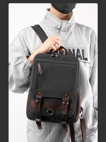 Zaino In Tela Vintage Con Finiture In Pelle Retro Casual Borsa Da Scuola Per Laptop Grande Capacità Resistente All'usura Viaggio
