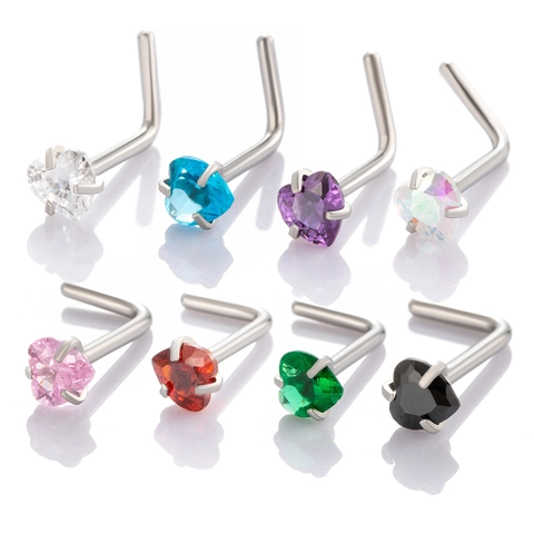 Piercing De Nariz Corazón Circonita Acero Inoxidable En Forma De L Joyería Corporal Moda Simple Mujer