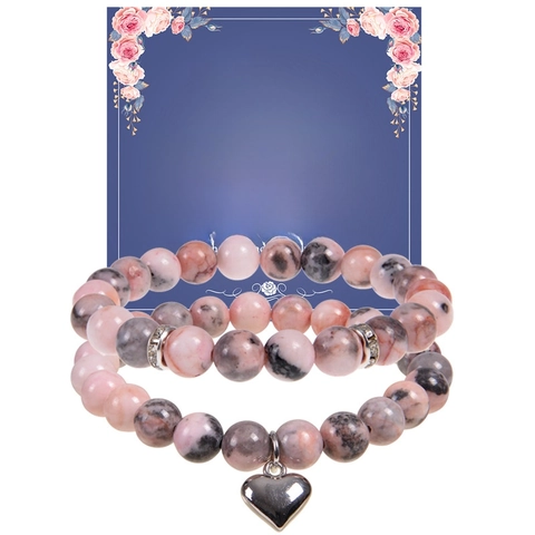 Pulsera De Cuentas De Piedra Natural Con Colgante De Corazón Y Espaciadores De Cristales Tarjeta De Curación Regalo Mujer