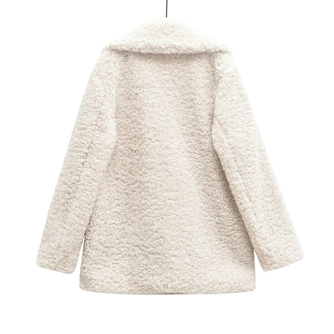 Women Faux Fur Coat Long Sleeve Lapel Teddy Fleece Jacket Warm Winter Outerwear Solid Color Casual Fashion Snap Button