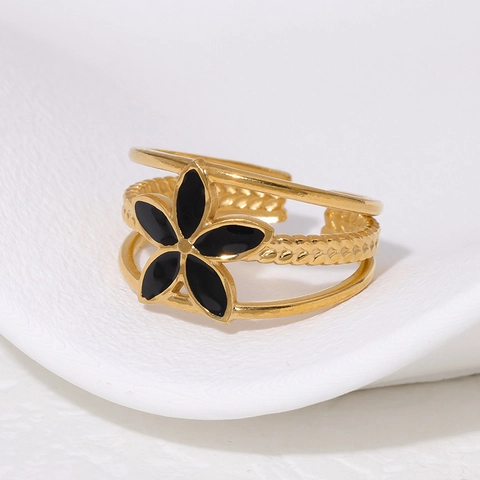 Blumen Ring Offen Edelstahl Emaille Mehrlagig Gedrehtes Band Verstellbar Vintage Minimalistisch Damen