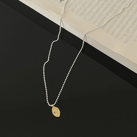 Collana Pendente Ritratto Ovale Vintage 925 Argento Sterling Placcato Oro Rilievo Moneta Catena A Sfere Gioielli Da Donna
