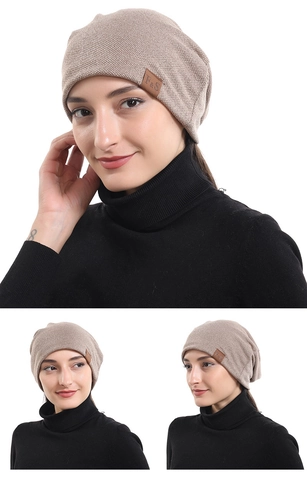 Unisex Alpaka-Wolle Strickmütze Slouchy Beanie Weich Atmungsaktiv Skull Cap Mit Lederpatch Für Damen Herren Winter Warm