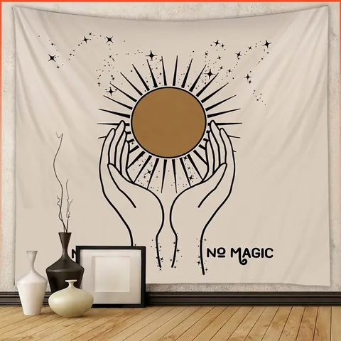 Arazzo Da Parete Boemo Nordico Sole E Mani Occulto Estetico Decorazione Camera Tessuto Sfondo Appeso Poliestere