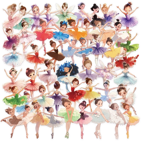 Confezione da 50 Pezzi Adesivi Ballerina Girl in PET Impermeabili Decorativi Estetici in Stile Acquerello per Scrapbooking DIY Diario Laptop