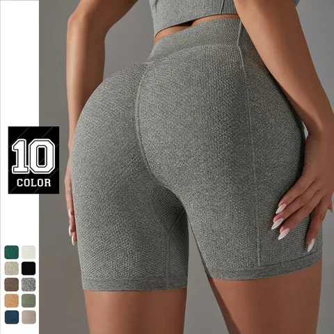 Pantaloncini Yoga In Maglia Senza Cuciture Vita Alta Sollevamento Glutei Traspirante Asciugatura Rapida Fitness Per Donna