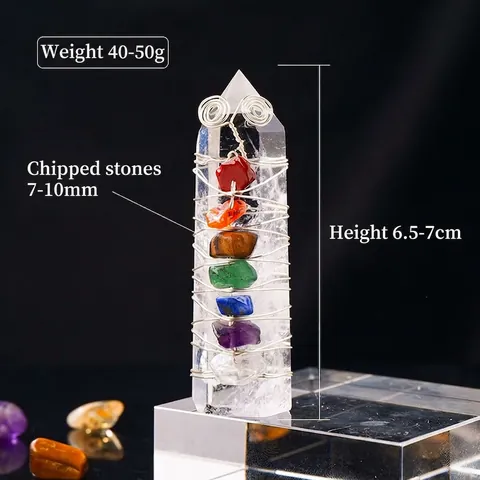 Chakra Naturkristallpunkt Sechseckiges Prisma Handumwickelt Metalldraht Heilenergiestein Haus Desktop Deko Ornament