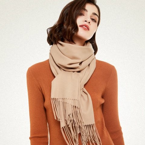 Solid Color Winter Scarf Warm Thick Cotton Polyester Blend Cashmere-Feel Tassel Shawl For Women Men Long Wrap