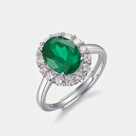 Vintage 925 Sterlingsilber Ring Mit Im Labor Gezüchtetem Smaragd Für Damen Oval Birnenschliff Strass Halo Verstellbarer Schmuck
