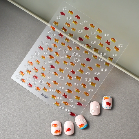 5D Embossed Goldfish Nail Art Stickers Bubble Design Adhesive Translucent Waterproof Manicure Decor For Women