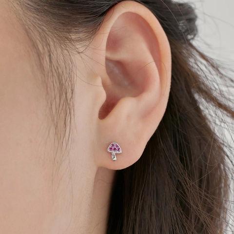 S925 Sterling Silver Mushroom Stud Earrings For Women Light Luxury Zirconia Inlaid Petite Dainty Ear Jewelry Accessories
