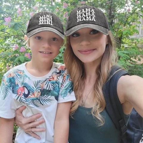 Vintage Washed Cotton Embroidery MAMA MINI Baseball Cap For Women Kids Parent-Child Set Adjustable Sun Hat Outdoor Fashion Accessories