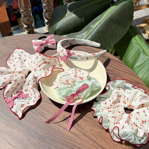 Elastico Capelli Cerchietto Con Fiocco Stampa Ciliegia Dolce Floreale Quadretti Stoffa Accessori Capelli Donna Ragazze