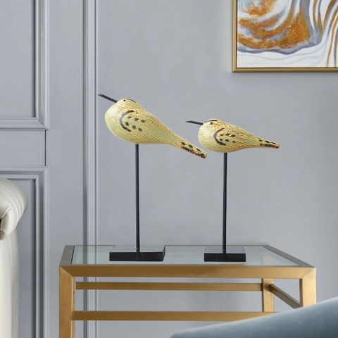 Nordic Minimalist Wooden Crackle Bird Figurine Set Modern Animal Statue Desktop Home Decor Ornament Sculpture Gift