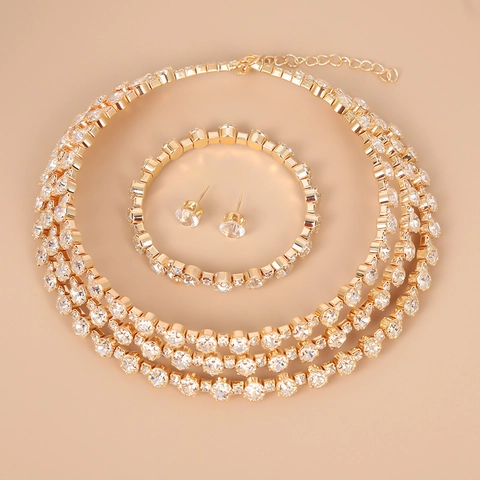 Strass Legering Sieraden Choker Ketting Armband Oorknopjes Fonkelend Elegant Voor Bruiloft Feest Bruid