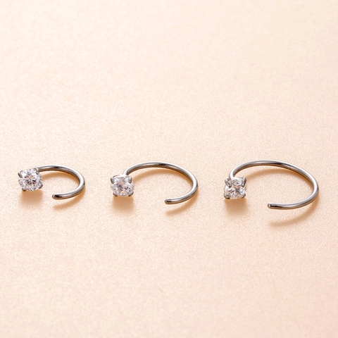 Stainless Steel Zirconia C Shaped Nose Hoop Ring Piercing Body Jewelry Fashion For Men Women