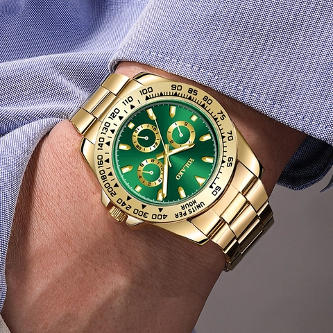 Men Quartz Watch Stainless Steel Strap Luminous Business Fashion Wristwatch With Tachymeter Bezel Decorative Sub Dials