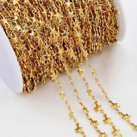 Star Shape Stainless Steel Jewelry Making Chain 18K Gold Plated DIY Accessories For Necklace Bracelet Crafting