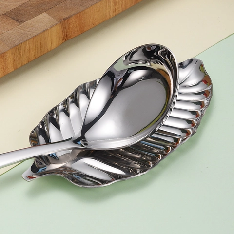 Poggia Cucchiaio A Forma Di Foglia Acciaio Inossidabile 304 Lucidato A Specchio Porta Utensili Cucina Vassoio Dessert Portagioie