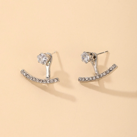 Alloy Zircon Geometric Arc Ear Jacket Earrings With 925 Sterling Silver Earring Post Simple Elegant Fashion For Women