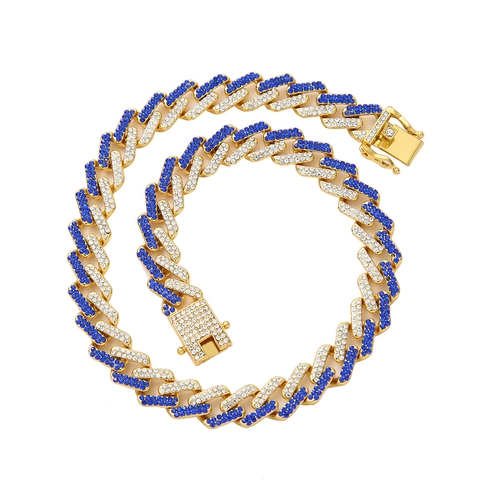 Collana Da Uomo Hip Hop Catena Cubana Lega Con Strass Blu E Bianchi Trasparenti Gioielli Di Moda