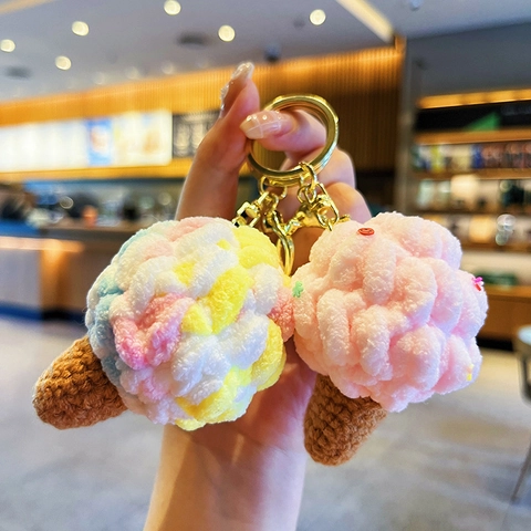 Portachiavi Gelato All'uncinetto Fatto A Mano Peluche Cono Colorato Ciondolo Per Borsa Pendente Dolce