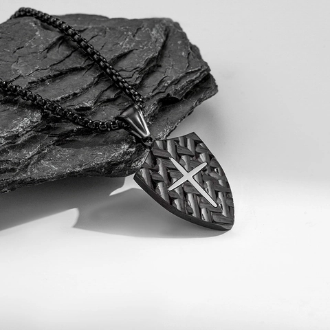 Collana Con Ciondolo A Croce Di Scudo Vintage Acciaio Al Titanio Trama Di Corteccia Punk Hip Hop Gioielli Da Uomo
