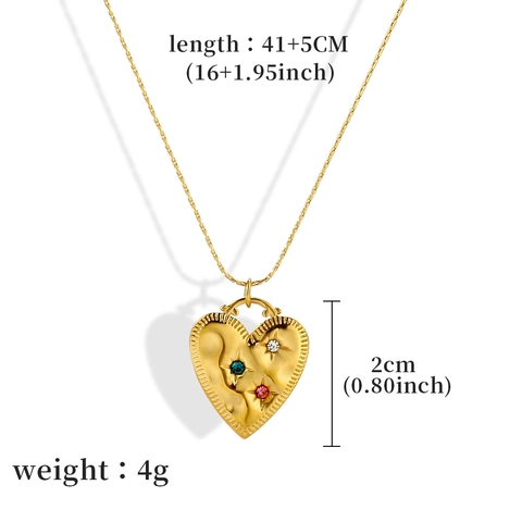 Roestvrijstalen Hart Hanger Ketting 18K Verguld Kleurrijke Strass Texture Ster Retro Mode Sieraden Voor Dames