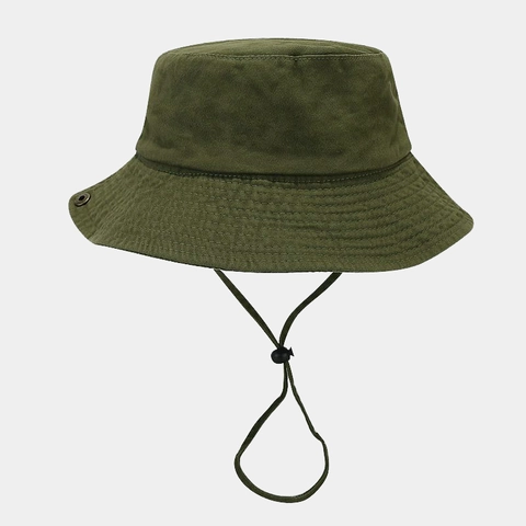 Washed Cotton Bucket Hat Wide Brim Sun Protection Foldable Outdoor Fishing Cap With Adjustable Drawstring Men Women