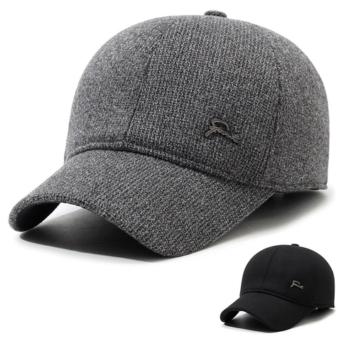 Winter Baseballkappe Mit Ohrenklappen Wolle Baumwolle Warm Winddicht Outdoor Sportmütze Verstellbar Metallschnalle Lässig