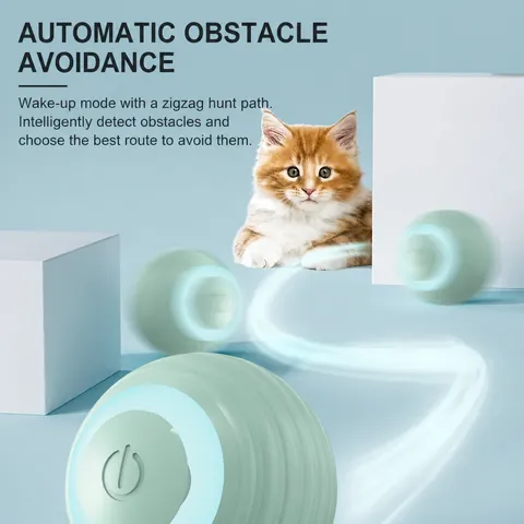 Smart Automatic Cat Toy Ball Electric Silicone Interactive Kitten Toy Obstacle Avoidance LED Light Rechargeable Silent