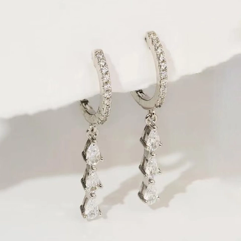 925 Sterling Silver Earrings With Three Tier Pear Shaped Zircon Tassel Drop Elegant Waterdrop Jewelry For Women