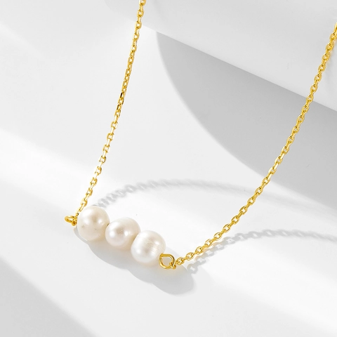 925 Sterling Silver Freshwater Pearl Necklace For Women Minimalist Three Pearls Pendant Cross Chain Jewelry Necklaces Gift