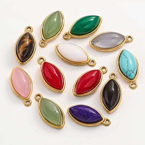 Marquise Pendants Natural Stone Stainless Steel 18K Gold Plated Horse Eye Shape DIY Jewelry Making Charms For Necklaces