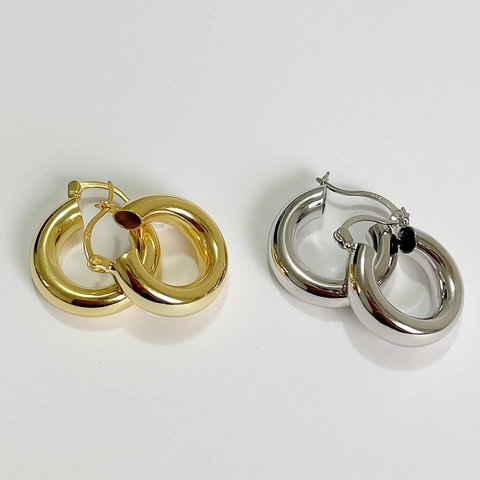 Chunky Hoop Earrings 925 Sterling Silver Minimalist Polished C-Shape Geometric Jewelry For Women