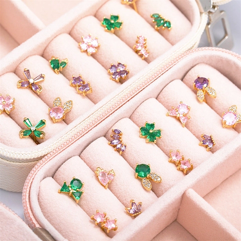 Brass Zircon Bow Flower Clover Helix Stud Earrings With Stainless Steel Earring Post Screw Back Cartilage Piercing Jewelry For Women