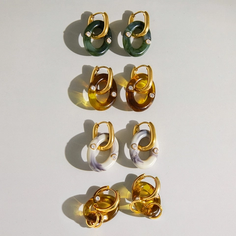 Orecchini a Cerchio in Acciaio Inossidabile Stile Vintage Maillard per Donna Texture Marmo Resina Zirconia Gioielli Geometrici